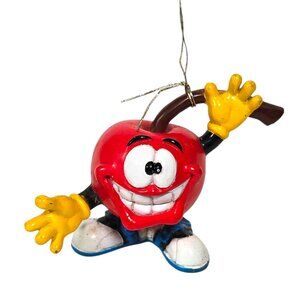 Cherry Man PVC Figure Christmas Ornament Vintage Smiling Maraschino 1988 80s Kid